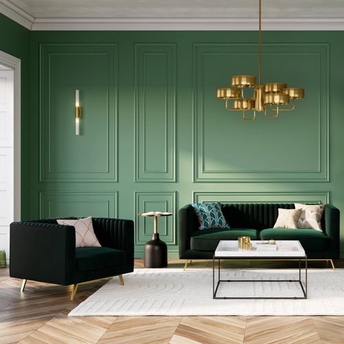 Ensemble Canapé Et Fauteuil En Velours Vert 3 Places - Gatsby