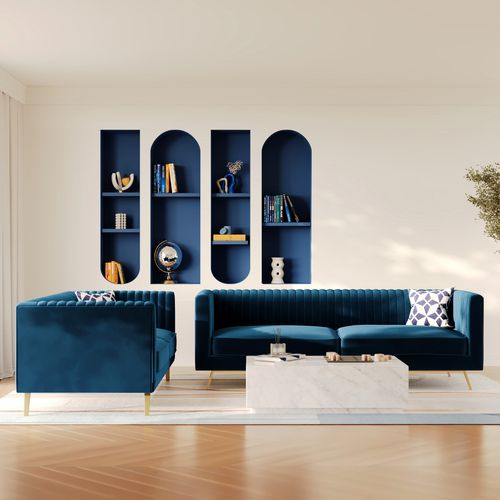 Ensemble Canapés En Velours Bleu 5 Places - Gatsby