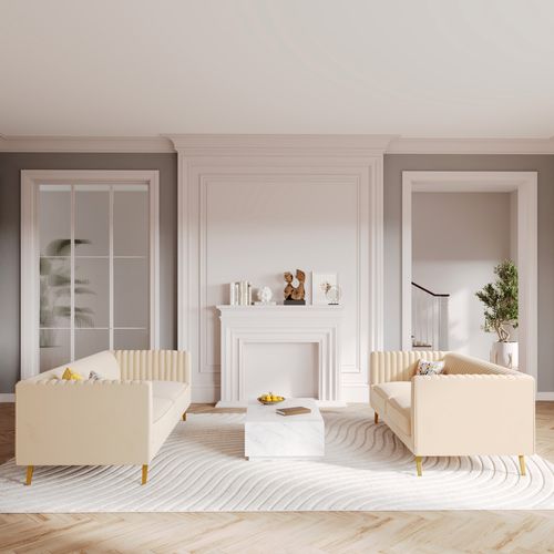 Ensemble Canapés En Velours Beige 5 Places - Gatsby