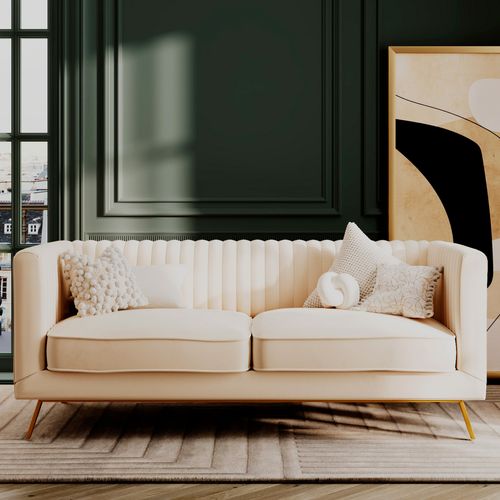 Ensemble Canapés En Velours Beige 5 Places - Gatsby