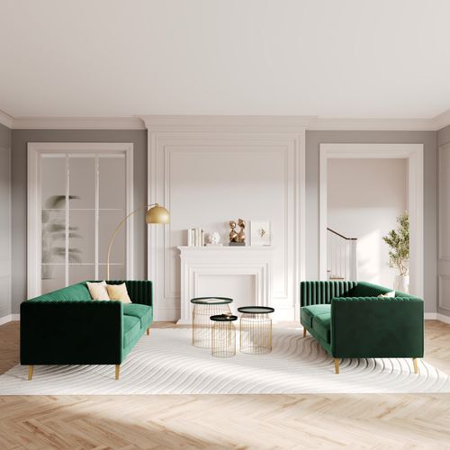 Ensemble Canapés En Velours Vert 5 Places - Gatsby