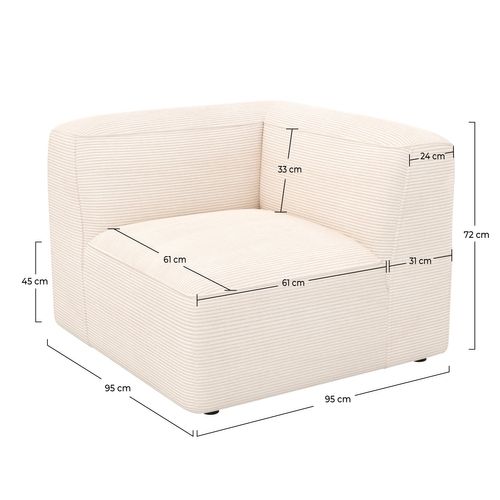 Angle Droit Pour Canapé Modulable En Velours Blanc Cassé - Mina