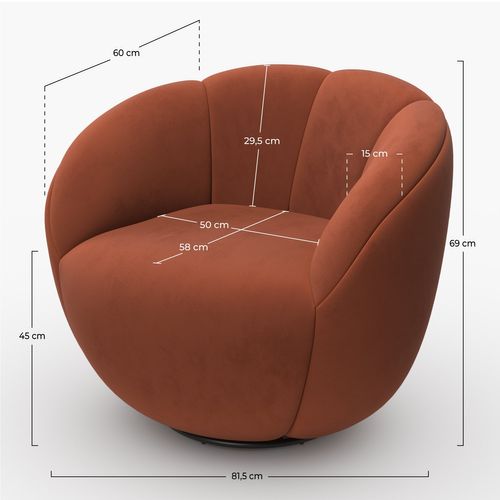 Fauteuil Pivotant En Velours Rouge Rouge Brique - Ysé