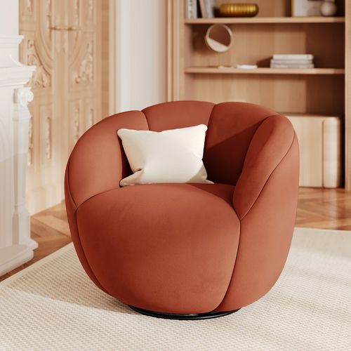 Fauteuil Pivotant En Velours Rouge Rouge Brique - Ysé