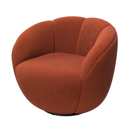 Fauteuil Pivotant En Velours Rouge Rouge Brique - Ysé