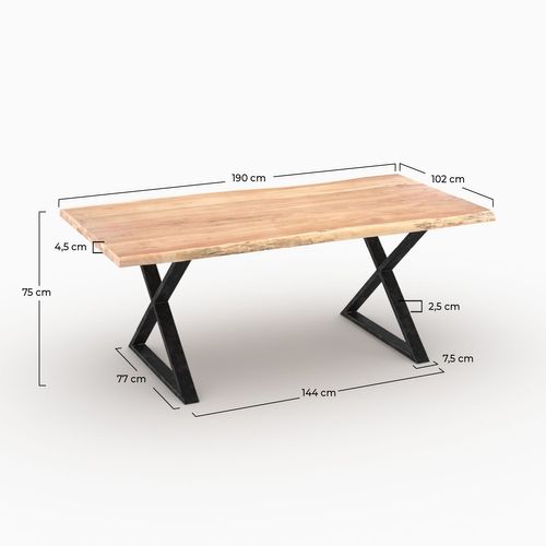 Table Rectangulaire En Bois Massif D'acacia 6 Places  - Gia