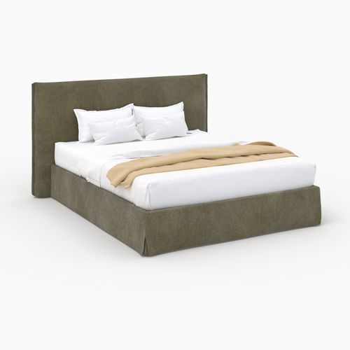 Lit Coffre 160x200 Cm En Tissu Vert Olive Déhoussable - Safia