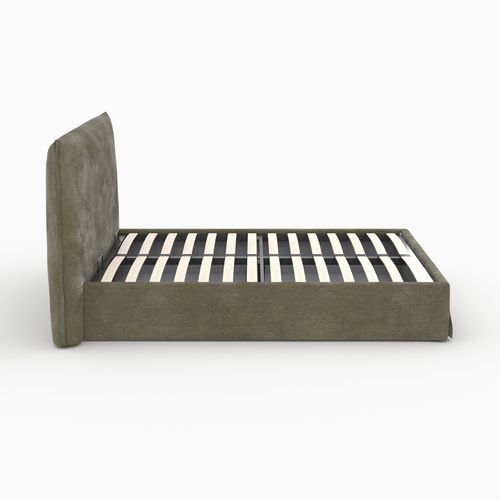 Lit Coffre 160x200 Cm En Tissu Vert Olive Déhoussable - Safia