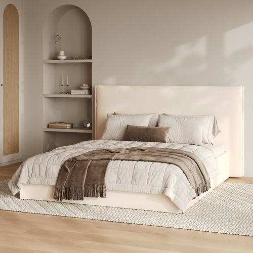 Lit Coffre 160x200 Cm En Tissu Blanc Déhoussable - Safia