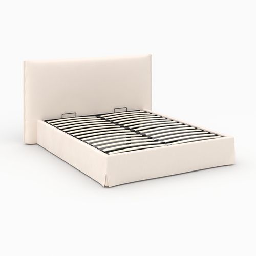 Lit Coffre 160x200 Cm En Tissu Blanc Déhoussable - Safia