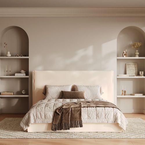 Lit Coffre 160x200 Cm En Tissu Blanc Déhoussable - Safia