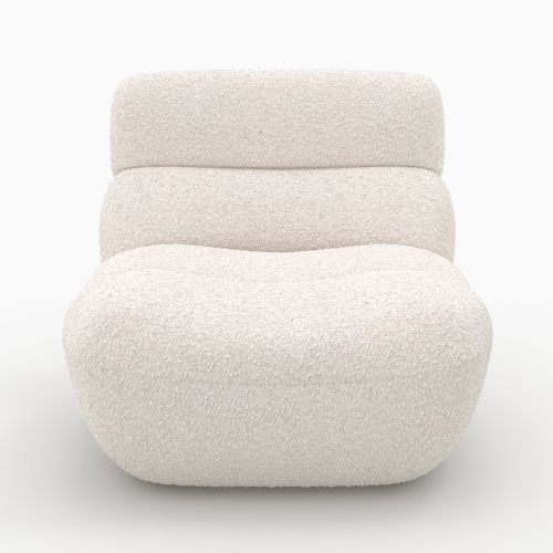 Ensemble Fauteuil Et Pouf En Tissu Bouclé Blanc - Teddy