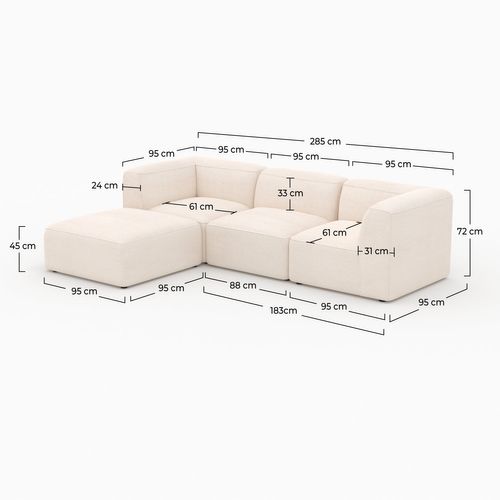 Canapé Modulable En Velours Blanc 3 Places Avec Pouf - Mina