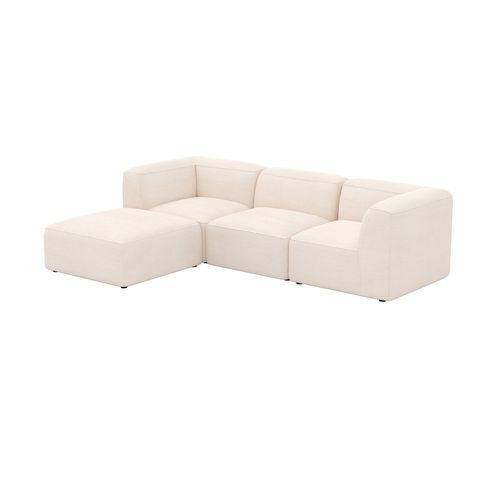 Canapé Modulable En Velours Blanc 3 Places Avec Pouf - Mina
