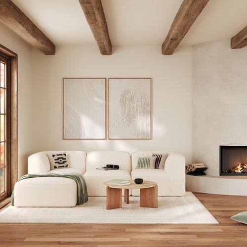 Canapé Modulable En Velours Blanc 3 Places Avec Pouf - Mina