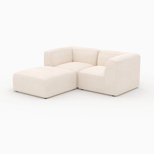 Canapé Modulable En Velours Blanc 2 Places Avec Pouf - Mina