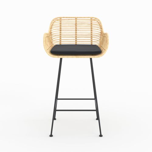 Lot De 2 Chaises Pour Îlot Central 66 Cm En Rotin Et Tissu Noir - Pops