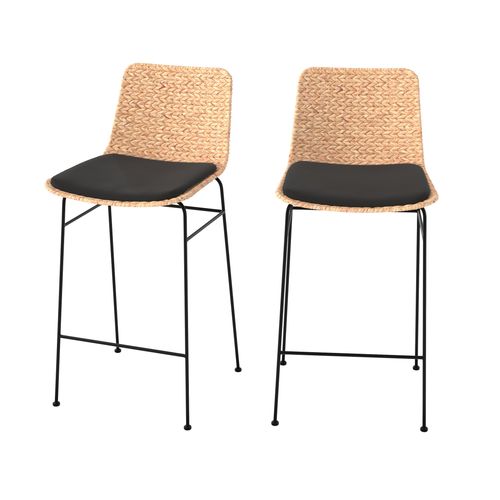 Lot De 2 Chaises Pour Îlot Central 66 Cm En Matière Naturelle Et Noir - Faro
