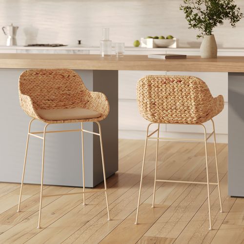 Lot De 2 Chaises Pour Îlot Central 66 Cm En Matière Naturelle - Faro