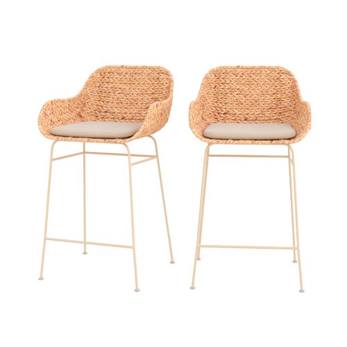 Lot De 2 Chaises Pour Îlot Central 66 Cm En Matière Naturelle - Faro