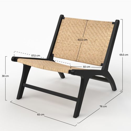 Fauteuil En Bois De Teck Noir Et Tressage Chevron En Rotin - Kilka