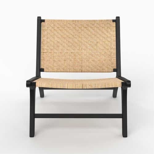 Fauteuil En Bois De Teck Noir Et Tressage Chevron En Rotin - Kilka