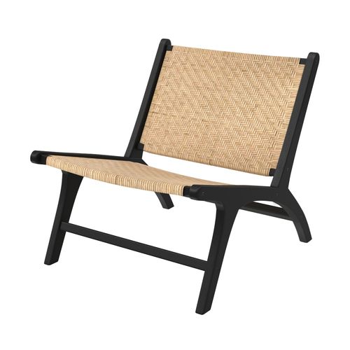 Fauteuil En Bois De Teck Noir Et Tressage Chevron En Rotin - Kilka