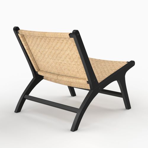 Fauteuil En Bois De Teck Noir Et Tressage Chevron En Rotin - Kilka