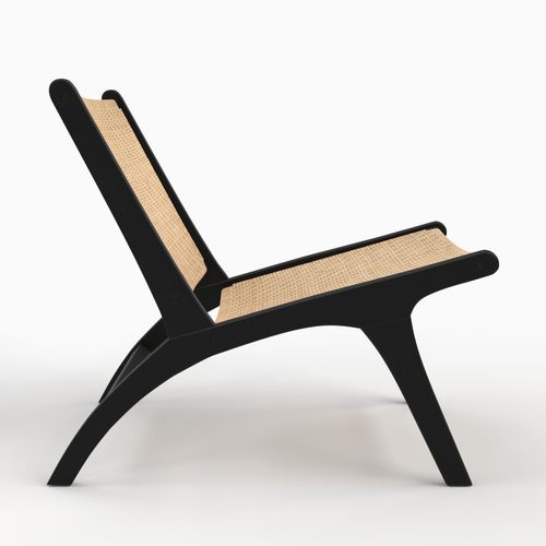 Fauteuil En Bois De Teck Noir Et Tressage Chevron En Rotin - Kilka