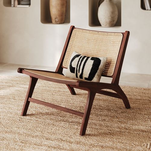 Fauteuil En Bois De Teck Finition Noyer Et Cannage En Rotin - Kilka