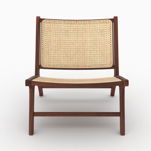 Fauteuil En Bois De Teck Finition Noyer Et Cannage En Rotin - Kilka