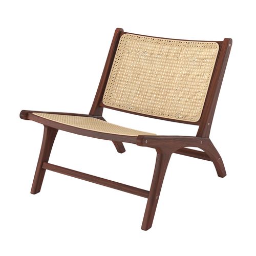 Fauteuil En Bois De Teck Finition Noyer Et Cannage En Rotin - Kilka