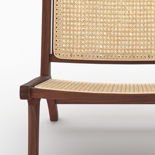 Fauteuil En Bois De Teck Finition Noyer Et Cannage En Rotin - Kilka