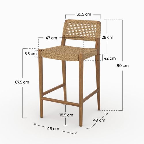 Chaise Pour Îlot Central De Jardin 65 Cm En Teck Vernis - Yaba