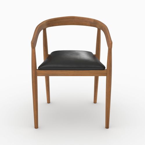 Lot De 2 Chaises En Bois De Teck Vernis Et Assise En Cuir Noir - Bali