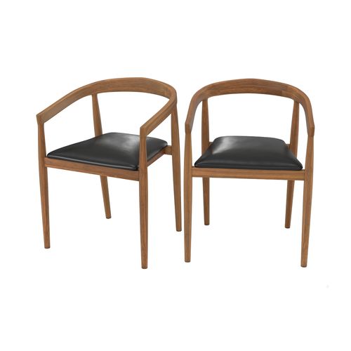 Lot De 2 Chaises En Bois De Teck Vernis Et Assise En Cuir Noir - Bali