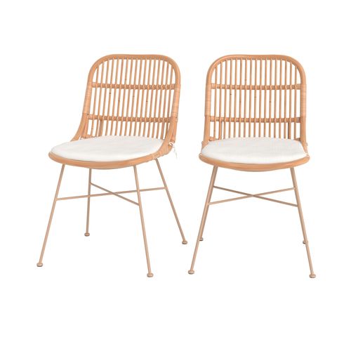 Lot De 2 Chaises En Rotin Beige Et Pieds En Métal Beige - Moon