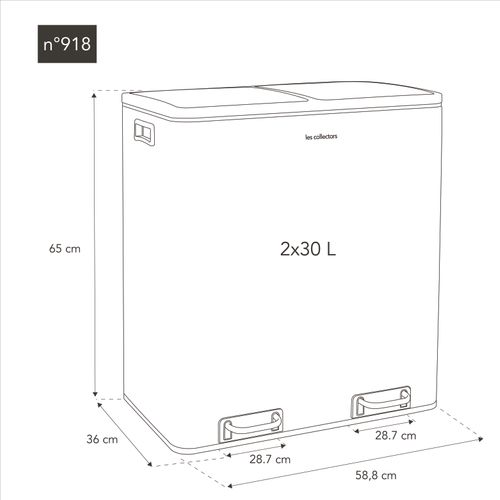 Poubelle De Tri à Pédale 2 X 30l, White Edition - N°918