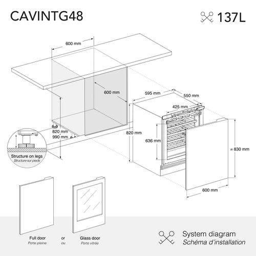 Les Petits Champs CAVINTG48 - cave intégrable et encastrable de conservation 48 bouteilles