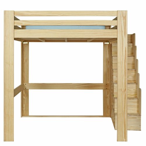 Lit Mezzanine 2 Places Avec Escalier 200x200 Cm Suri Bois