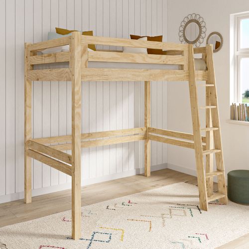 Pack Lit Mezzanine 2 Places Avec Matelas 140x190 Cm Orsai  Bois Naturel