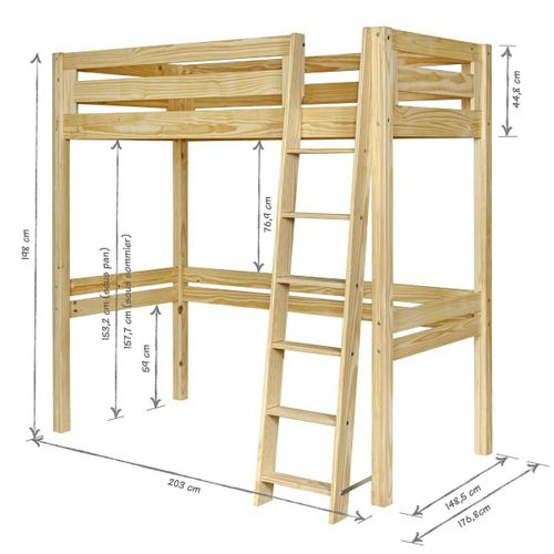 Pack Lit Mezzanine 2 Places Avec Matelas 140x190 Cm Orsai  Bois Naturel