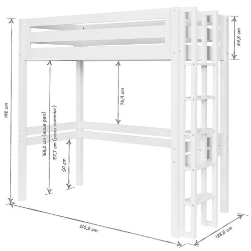 Pack Lit Mezzanine 2 Places Avec Matelas 120x190 Cm Dorsé Bois Naturel