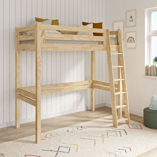 Pack Lit Mezzanine 1 Place Avec Matelas 90x190 Cm Orsai  Bois Naturel