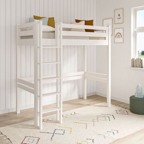 Pack Lit Mezzanine 1 Place Avec Matelas 90x190 Cm Dorsé Blanc