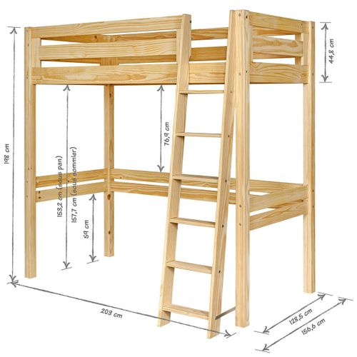 Lit Mezzanine 2 Places 120x190 Cm Orsai Bois Naturel