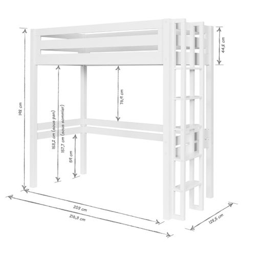 Lit Mezzanine 2 Places 120x190 Cm Dorsé  Blanc