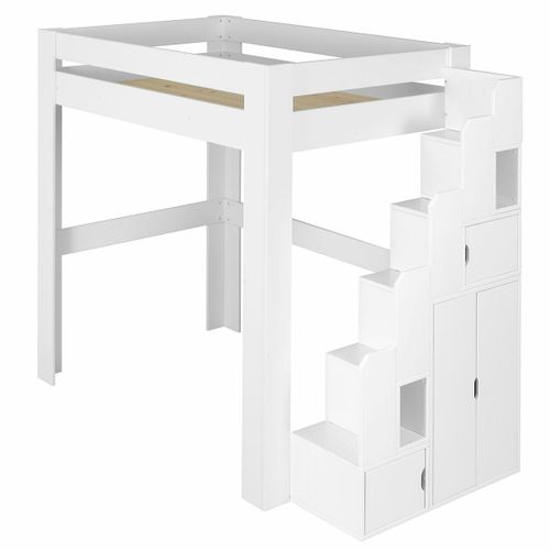 Lit Mezzanine Avec Escalier Et Bureau 90x190 Cm Lex  Blanc