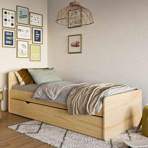 Pack Lit Gigogne Avec Matelas 90x190 Cm Lilow  Bois