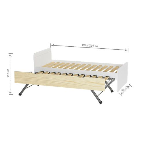 Lit Gigogne 90x200 Cm Lilow  Blanc Et Bois
